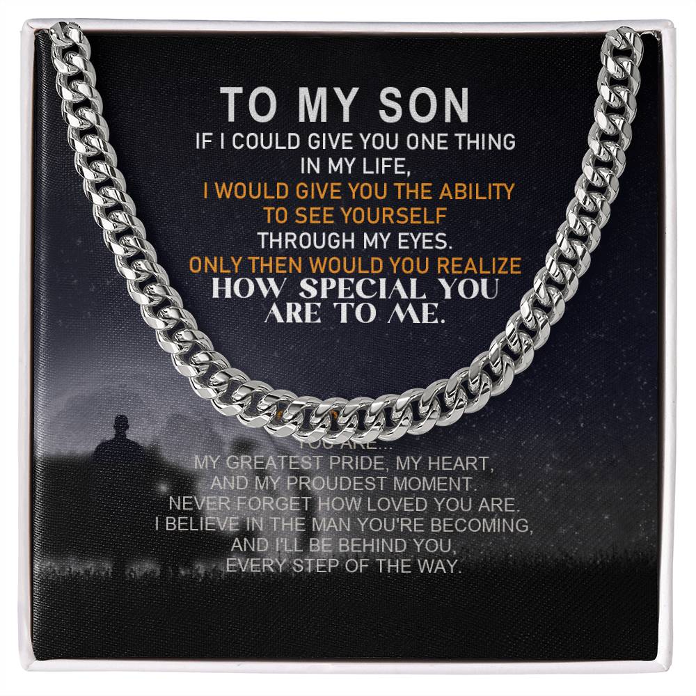 To My Son Cuban link chain on heartfelt message card