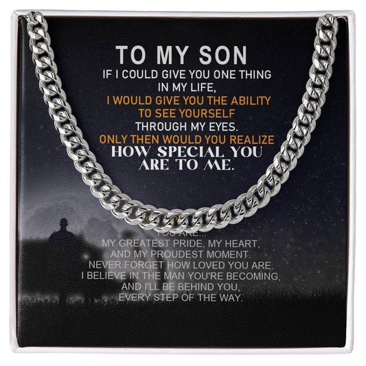 To My Son Cuban link chain on heartfelt message card